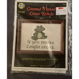 Vintage NMI Needlepoint Thread Cross Stitch Frog Croak 5 x 7 Sealed Package #712